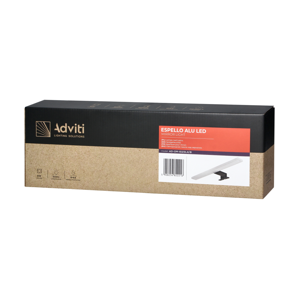 ESPELLO LED 6W, lampa nad lustro, 510lm, 4000K, dł. 40 cm, aluminium+akryl, czarna